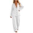 thumbnail image 4 of Mifsaly 2 Piece Pajama Set for Women V Neck Long Sleeve Button Down Nightwear and Relaxed Fit Lounge Pants Comfortable Loose Casual Home Outfits White,S, 4 of 7
