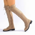 thumbnail image 4 of Tawop Women Boots Knee High Low Heel Lace Up Side Zip Round Toe Fall Boots, 4 of 9