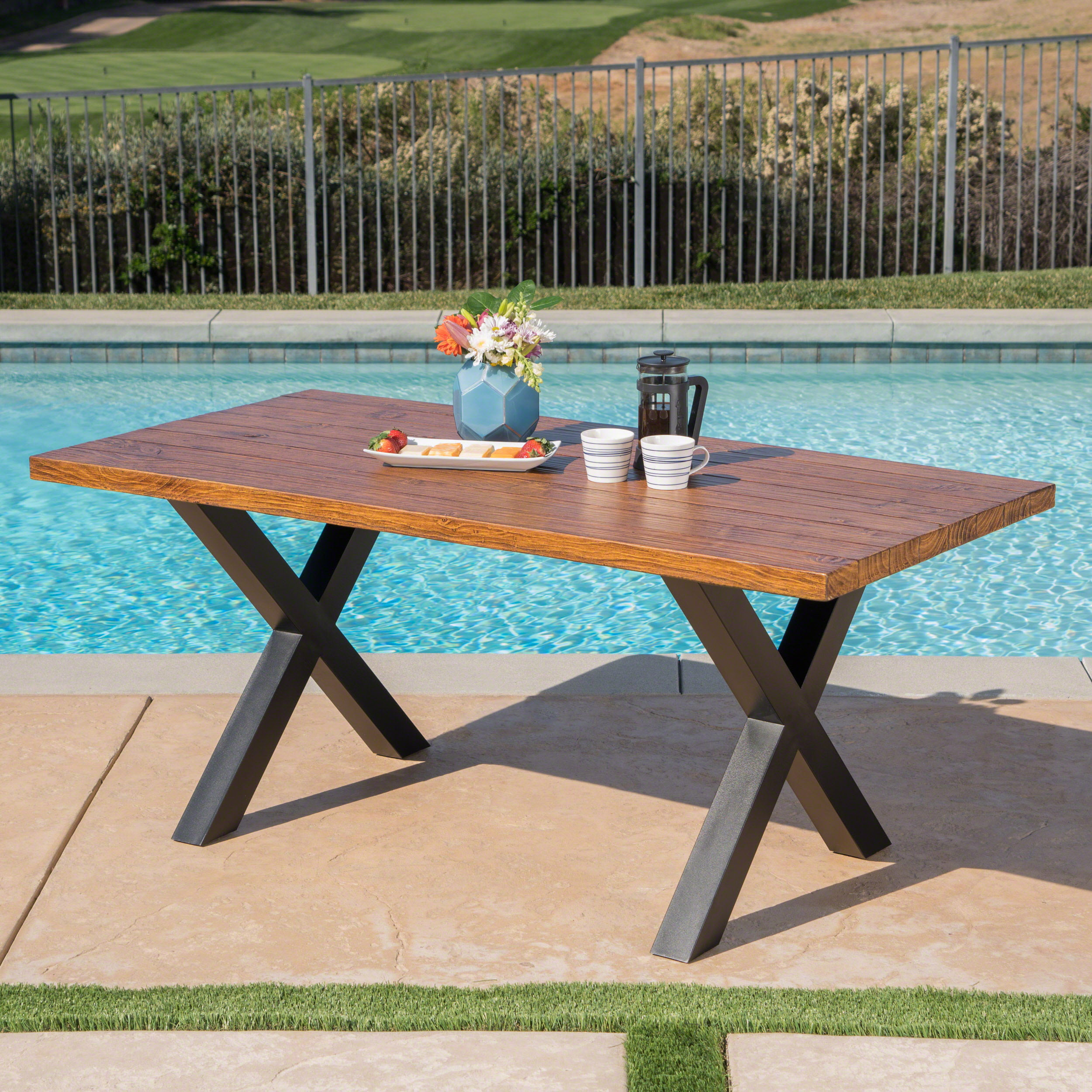 Cytheria Outdoor Light Weight Concrete Dining Table, Brown