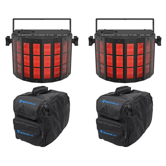 2 Chauvet DJ Mini Kinta ILS RGBW LED Party/Stage Effect Lights D-Fi USB/DMX Bags