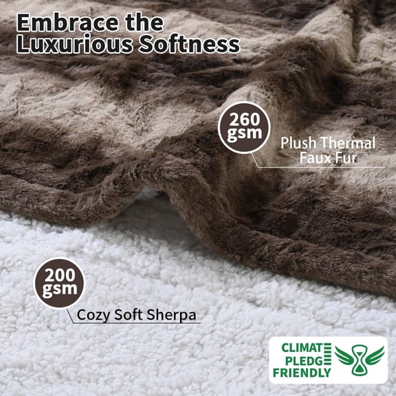 Heated Electric Blankets - Soft Flannel Heating Throw Electric Blanket with 6 Heat Settings Throw 50" x 60" Chocolate - Faux Fur & Sherpa