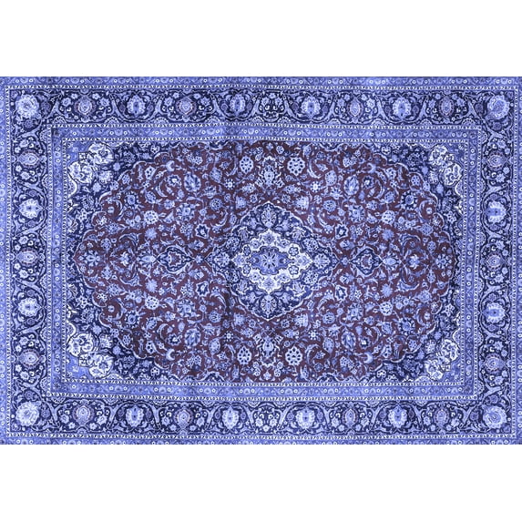 Ahgly Company Machine Washable Indoor Rectangle Medallion Blue Traditional Area Rugs, 7' x 9'