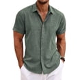 thumbnail image 2 of Sewkxo Mens Linen Shirt Short Sleeve Wrinkle Free Casual Untucked Button Down Shirts Summer Beach Breathable Shirt,Green L, 2 of 4