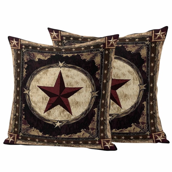 2 Pack Outdoor Waterproof Throw Pillow Covers,Rustic Texas Western Stars on Wooden Decorative Square Patio Pillowcases for Chair Couch Sofa 16x16in