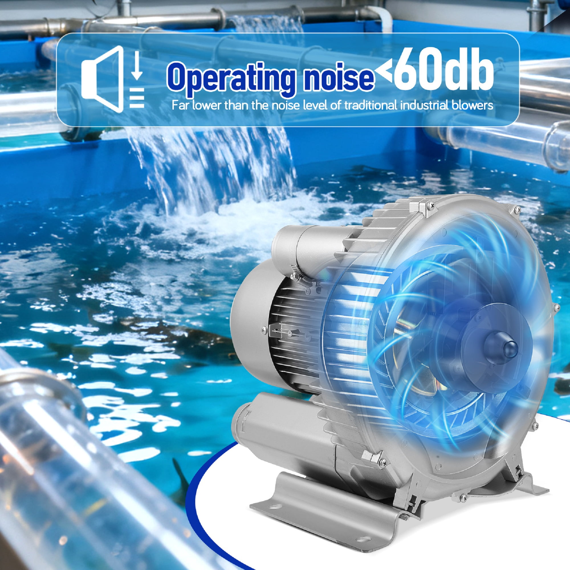 1800W Industrial Aquaculture Pond Fish Tank Blower Pump, Commercial Air Pump Blower High Pressure Aquarium Fish