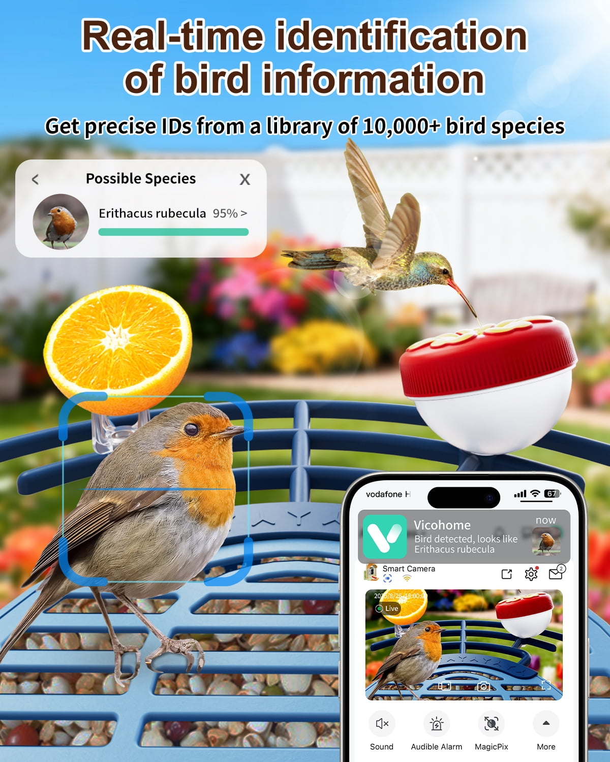 Bird Feeder with Camera, 2K HD Camera Birds Feeder with Bath Wireless Outdoor, Solar Powered Bird Watching with APP Control, Night Vision, Motion Detection Alerts, IP66 Birdfeeder for Backyard, Blue
