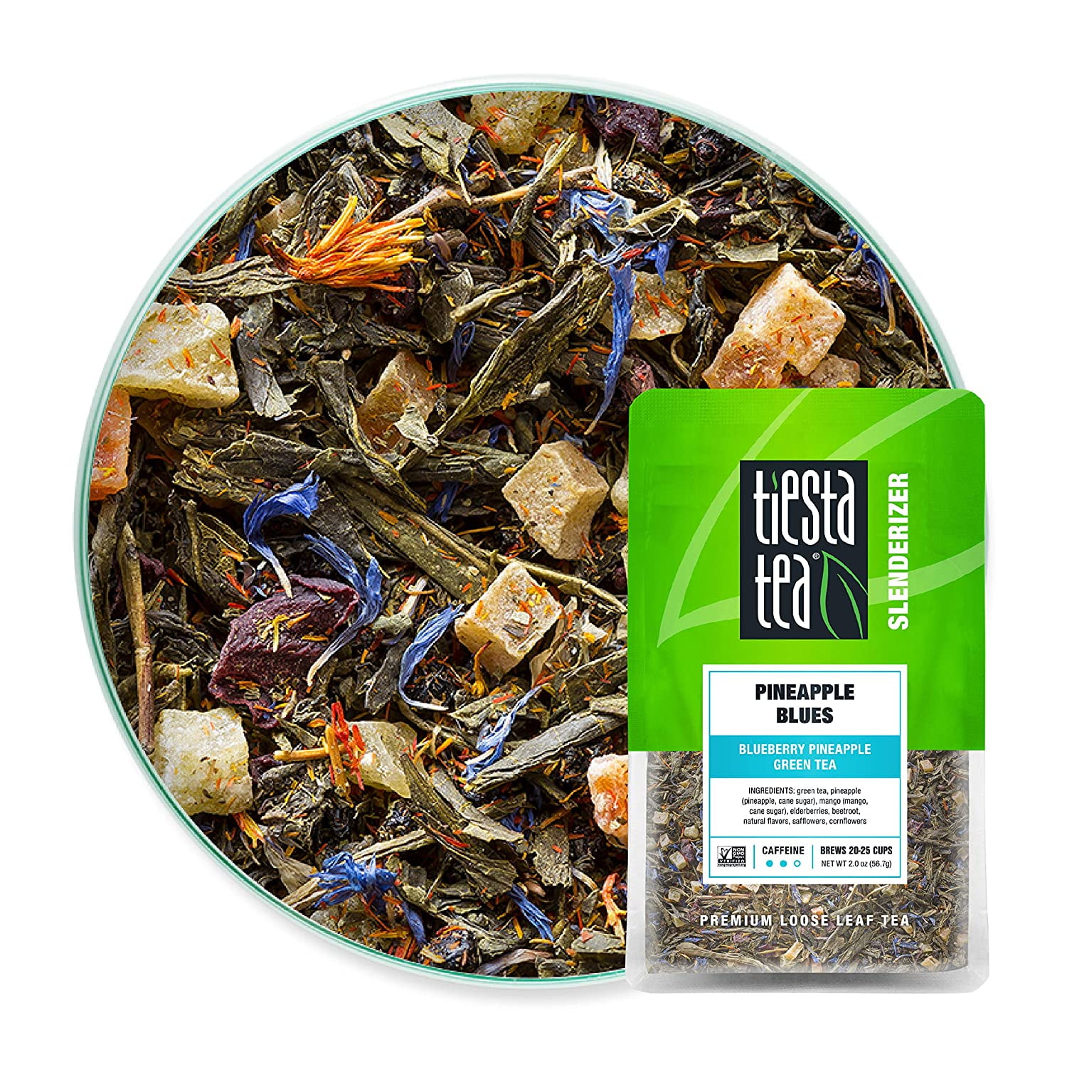 Tiesta Tea Pineapple Blues, Blueberry Pineapple Loose Leaf Green Tea, 2 oz
