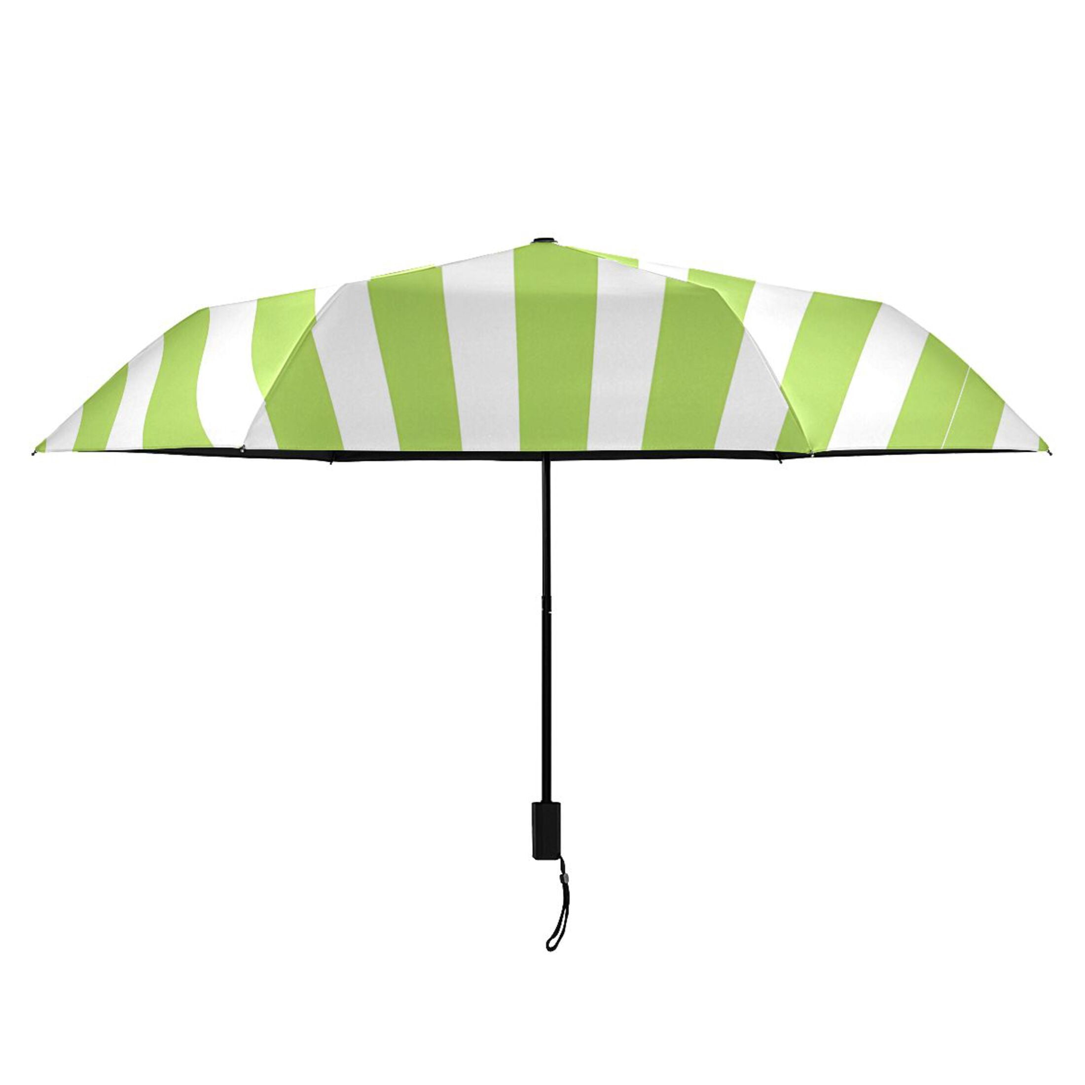 Apple Green and White Stripes Compact Sun Umbrella Windproof Travel Umbrellas for Rain Strong Portable UV Protection