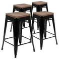 thumbnail image 2 of Merrick Lane 24 Inch Tall Stackable Black Metal Bar Counter Stool With Textured Elm Wood Seat In Set Of 4, 2 of 16