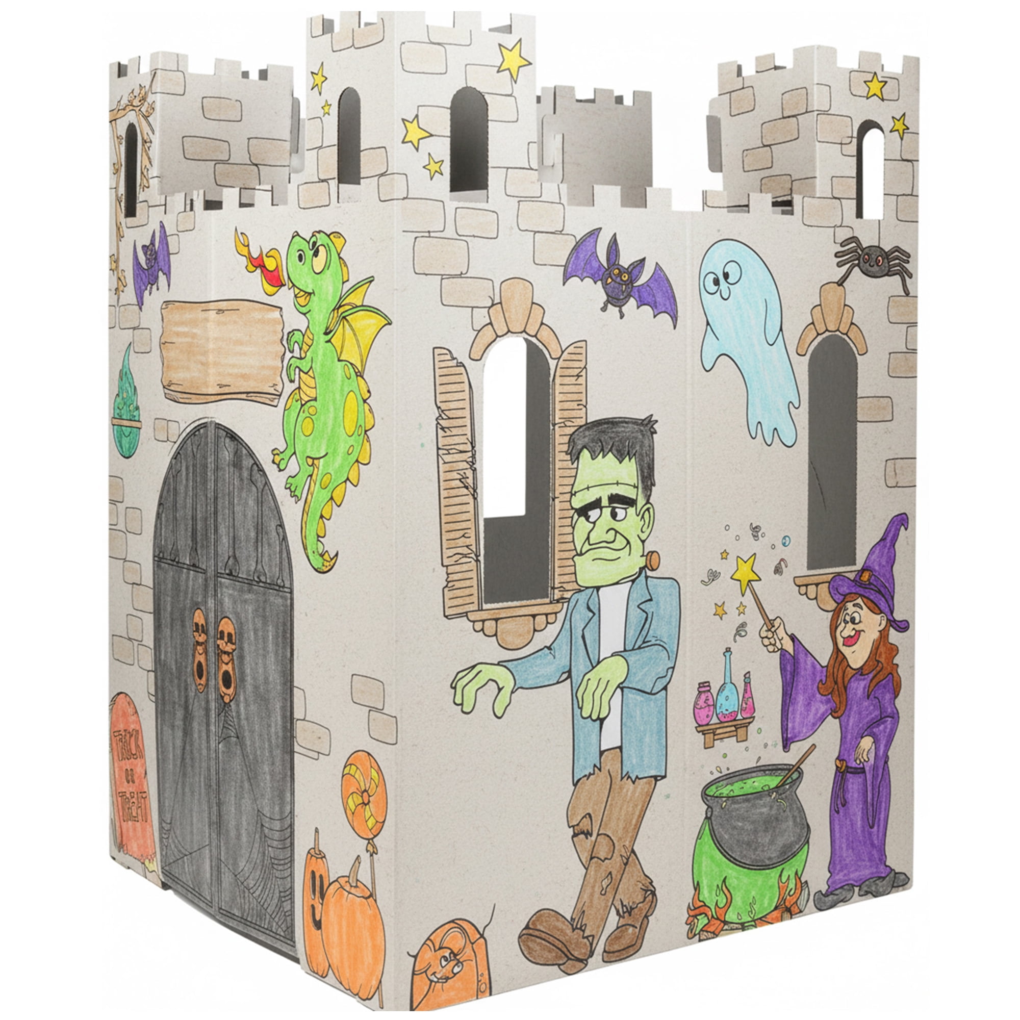 Easy Playhouse Haunted Castle - Kids Art & Craft for Indoor & Outdoor Fun, Color, Draw, Doodle on Halloween Friends– Decorate & Personalize a Cardboard Fort, 32" X 32" X 43. 5", Age 3+