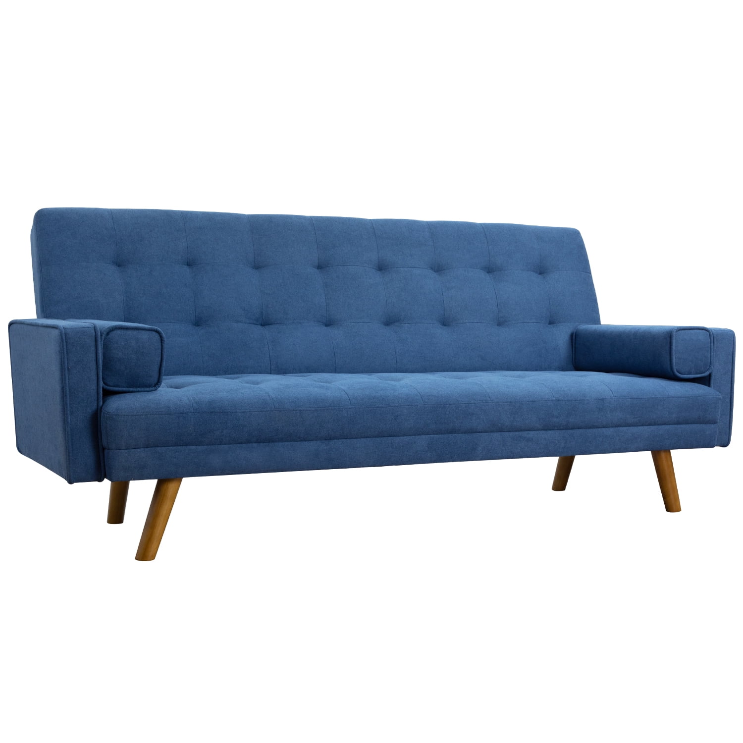 Lacoo Modern Linen Fabric Futon Sofa Bed with Pillows, 76" Blue