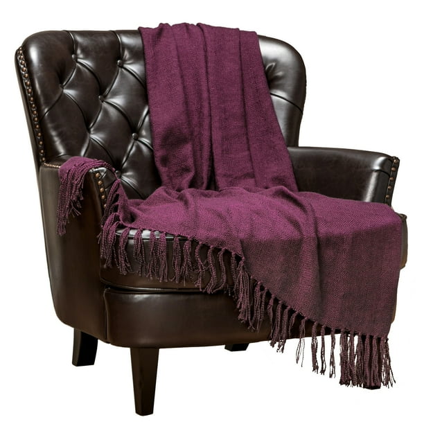 Chanasya Silky Textured Solid Decorative Throw Blanket with Tassels