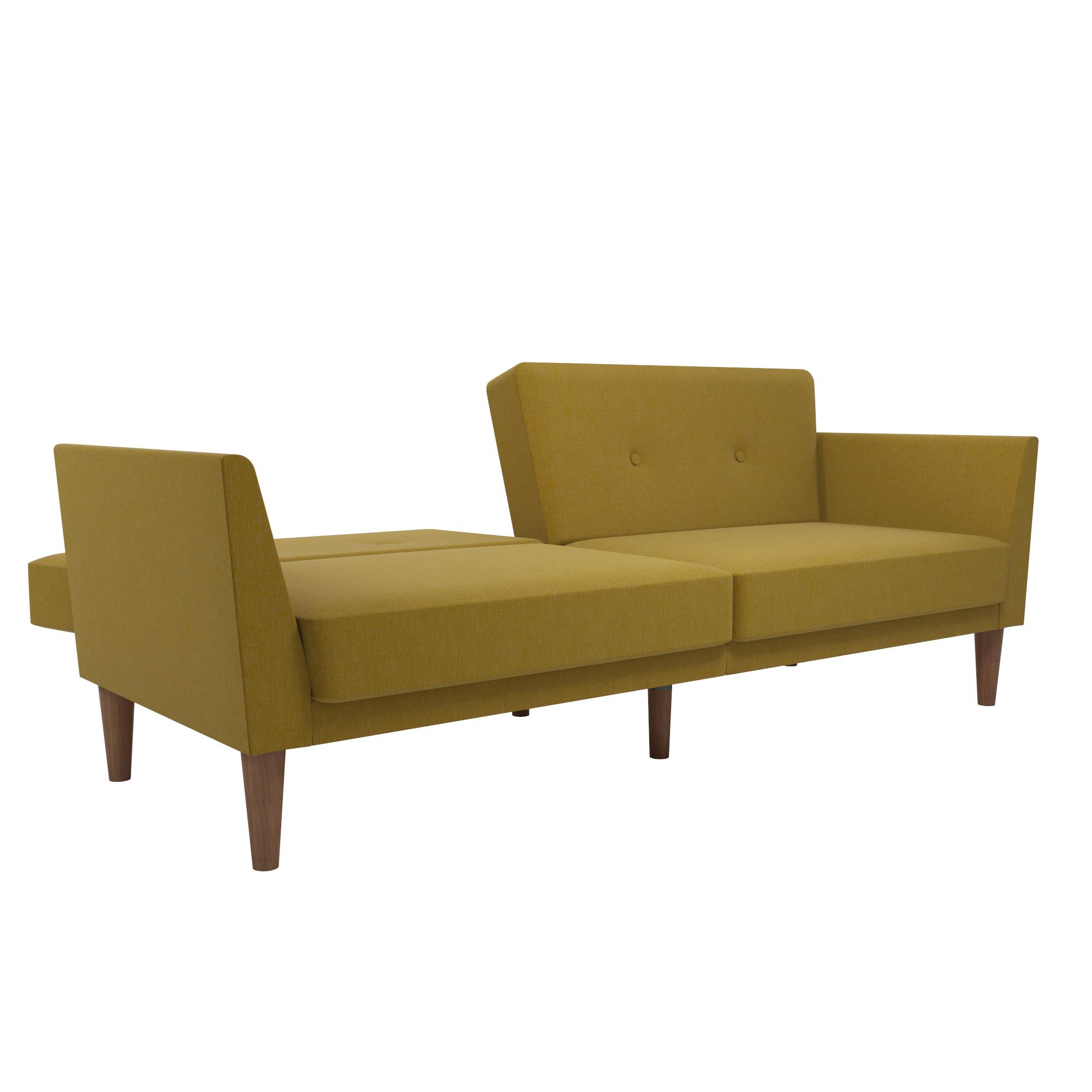Novogratz Regal Futon, Mid-Century Sofa Bed, Mustard Yellow Linen