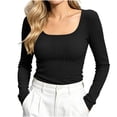 thumbnail image 3 of Ribbed Square neckline Tee with Long Sleeves, Women's & Women's Plus Black M, 3 of 6