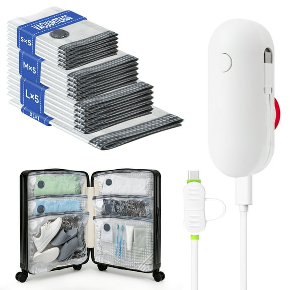 16-Pack Travel Vacuum Storage Bags with USB Electric Pump, 4 Sizes, Reusable Space Saver Bags for Clothes, Luggage & Home Storage