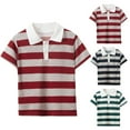 thumbnail image 4 of Boy's Striped Button Short Sleeve T Shirt Collared Casual Tee Top Green 5-6 Years, 4 of 4