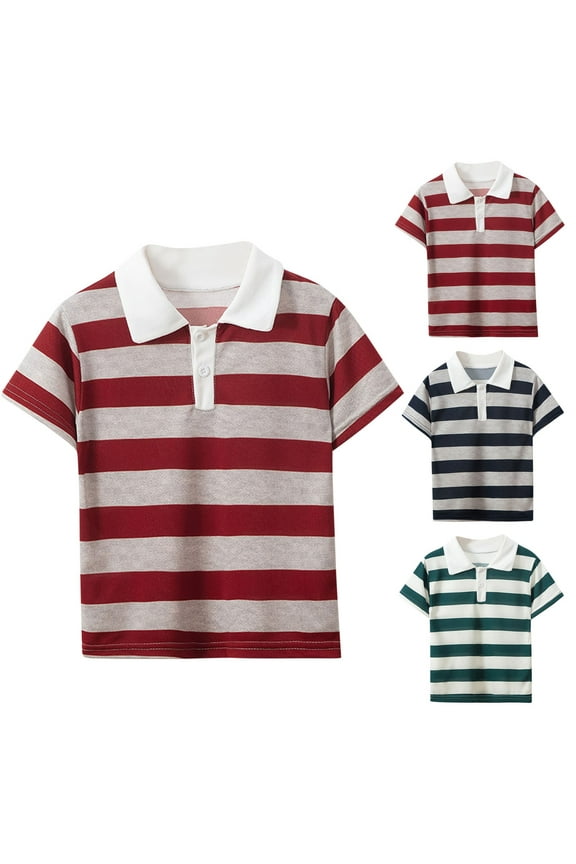 Kids School Uniform Shirt 5 Years Boys polo T-Shirts Round Neck Stripe Lapel Collar Shirt School Uniform T Shirt Navy Size 5 Years