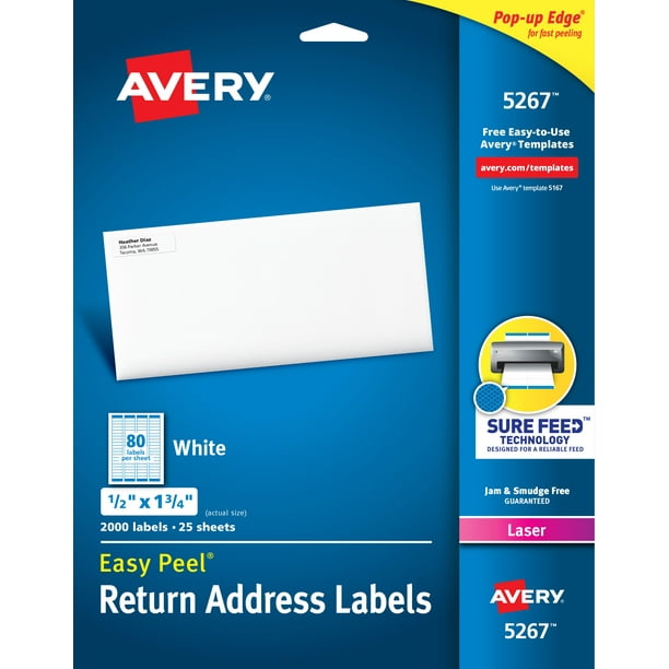 Avery Easy Peel Return Address Labels Sure Feed Technology Permanent Adhesive 1 2 X 1 3 4 2 000 Labels 5267 Walmart Com