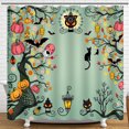 thumbnail image 1 of Whimsical Green Halloween Shower Curtain with Pumpkins & Bats, 1 of 4