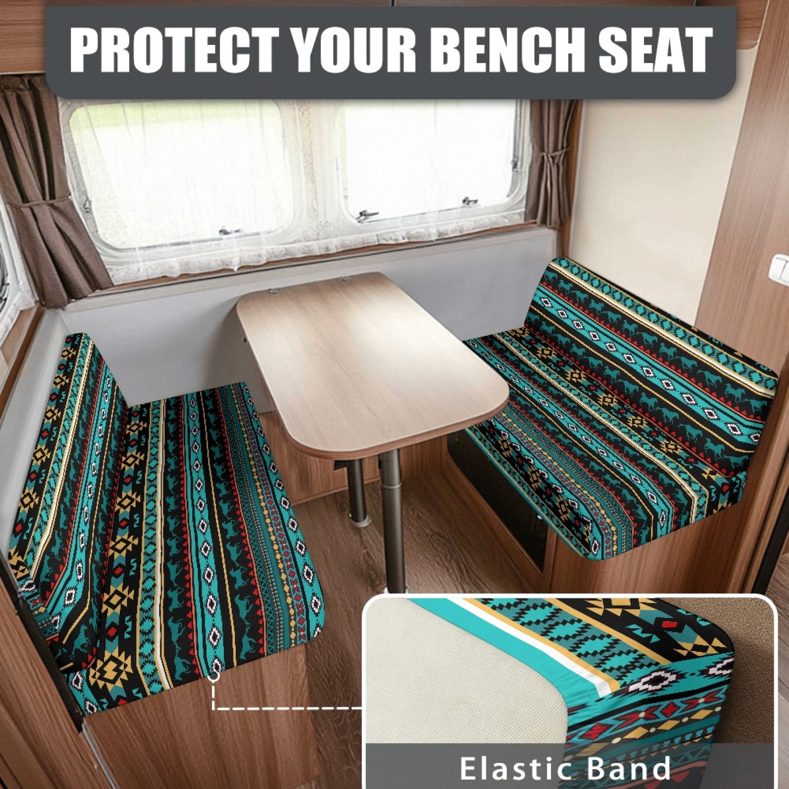 Kuiaobaty RV Dinette Cushions Covers with Elastic Band American Tribal Geometric Pattern Dinette Booth Set Camper Cushion Covers Home & Kitchen Accessories Universal Fit RV