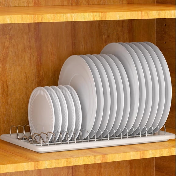 Stainless Steel Plate Drying Rack with Drainboard, Chrome