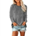 thumbnail image 2 of Wiyuqeen Trendy Side Split Shirts Womens Dressy Casual Crew Neck Blouses Basic Solid Long Sleeve Tshirts Female Fall Pullover Tops, 2 of 6