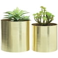 thumbnail image 4 of MyGift Set-of-2 Modern Cylindrical Brushed Brass Plated Pots, Cylindrical Metal Vase, 5 and 6 Inch, 4 of 7