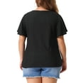 thumbnail image 3 of Camiseta de mujer de talla grande Agnes Orinda, con cuello redondo, ajuste holgado, mangas con volantes, blusas casuales de verano, 1X, negra, 3 of 5