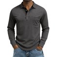 thumbnail image 2 of Men's Long Sleeve Polo Shirts Casual Button T-Shirts with Pocket Basic Lightweight Collared Golf Shirt Gray S, 2 of 5