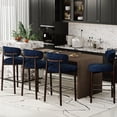 thumbnail image 3 of Memoryfield Upholstered Bar Stools Set of 4, Counter Height Barstools, Linen Fabric Curved Back, Kitchen Island & Dining Room, Blue, 3 of 7
