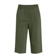 thumbnail image 6 of HKYNLAG Linen Pants Women Summer Fashion Plus Size Casual Solid Color Elastic Loose Capris Straight Wide Leg High Waisted Pants With Pocket Army Green 2XL, 6 of 7