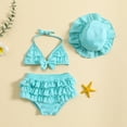 thumbnail image 2 of Gupgi 3Pcs Baby Girl Bikini Set 6 12 18 24 Months Infant Solid Color Swimsuits Halter Triangle Tops+Ruffle Bottoms+Sun Hat Bathing Suit Swimwear, 2 of 9