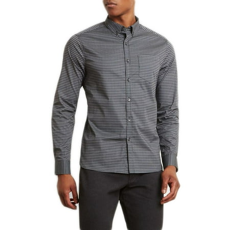 Reaction Kenneth Cole Grid Print Button Down Shirt Large Black Combo