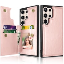 Ebizware for Samsung Galaxy S24 Ultra Phone Case, Magnetic Leather Wallet Case with Credit Card Cash Slots Holder for Women Men Folio Flip Kickstand Cover for Galaxy S24 Ultra [Rosr Gold]