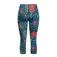 thumbnail image 5 of SCRAWLGOD Tropical Flowers Blue Women's Capri Leggings with Pockets High Waist Tummy Control Crop 3/4 Leggings Slim Breathable Stretch Athletic Cropped Tights, XS, 5 of 7