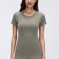 thumbnail image 2 of Uootdi Womens Tops Short Sleeve Crewneck Seamless Knit Slim Fit Stretchy Athletic Workout Gym Activewear Tees Gift, 2 of 9