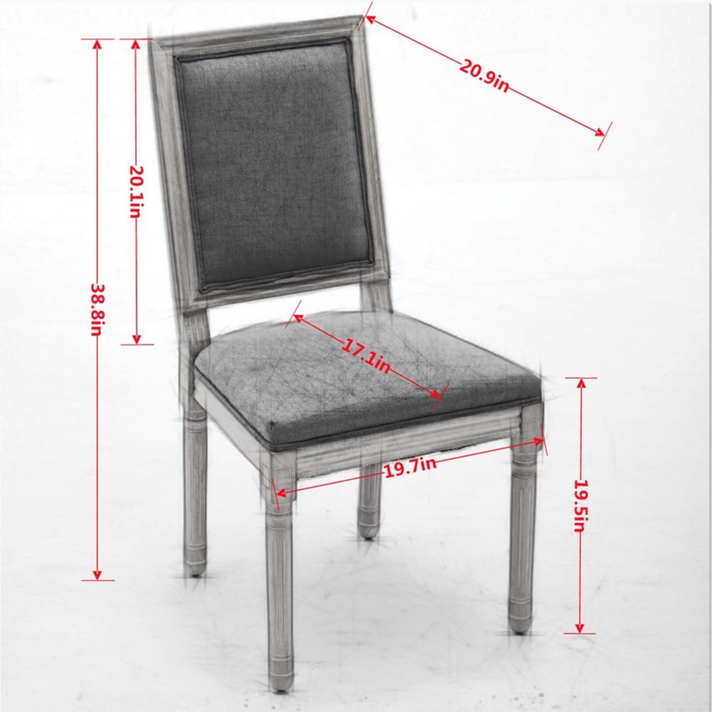 French Dining Chairs Set of 2, Louis Style Upholstered Chairs with Square Backrest, Carved Solid Wood Frame, Linen Fabric, Beige