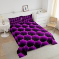 thumbnail image 3 of Geometric Hexagon Twin Bedding Sets for Boys,Neon Purple Honeycomb Quilt Hexagonal Geometry Beehive Comforter Set,Black Simplistic Geometrical Abstract Room Decor, 3 of 6
