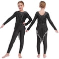 thumbnail image 5 of inlzdz Girls Shiny Sequins Jumpsuit Full Body Unitard with Flowy Skirt Mesh Splice Ballet Dance Bodysuit Black 16, 5 of 6