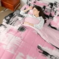 thumbnail image 4 of Manfei Pink Gray Black Ombre Twin Bedding Sets 7pcs, Abstract Oil Painting Bedding Comforter Set, Watercolor Gradient Sheet Sets, Luxury Bedroom Decor, 4 of 8
