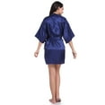 thumbnail image 3 of Defitshape Women's Satin Robe Sexy Short Silk Bath Robe Soft Comfy Lightweight Short Sleeve Sleeping Bathrobe Thin Summer Kimono Robe Wedding Party Bride Bridesmaid Sleepwear Dark Blue Large, 3 of 4
