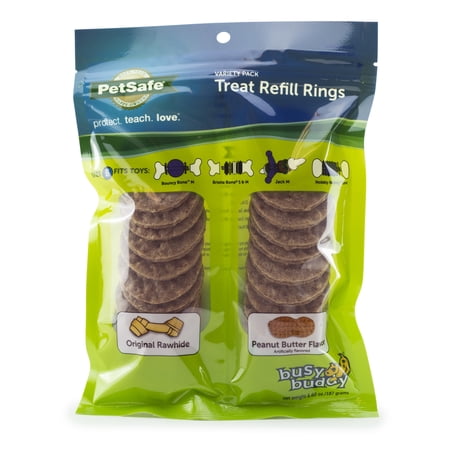 PetSafe Rawhide Treat Ring Refills, Two Flavors Pack, Rawhide and Peanut Butter, Size B, Medium, Dry Food