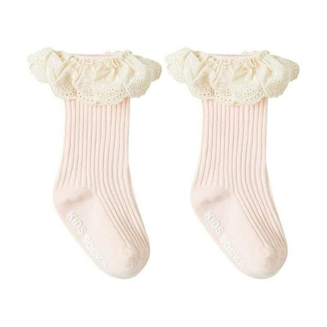 Baby Girls Cute Lace Ruffle Socks Infant Girl Middle Hose Frilly Socks Soft Non-Slip Stockings Toddlers Tutu Socks