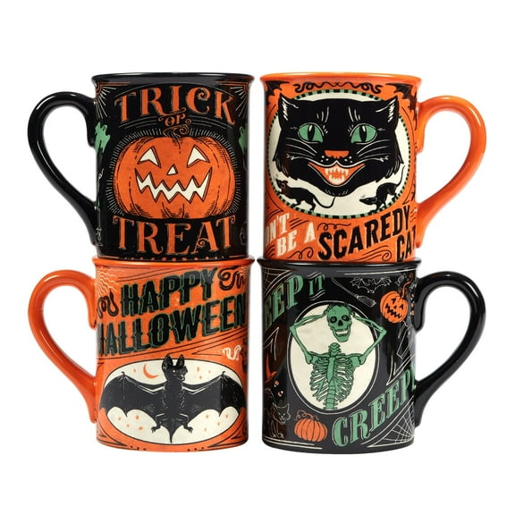 Certified International  Scaredy Cat 18 oz. Mugs, Set of 4 Assorted Designs