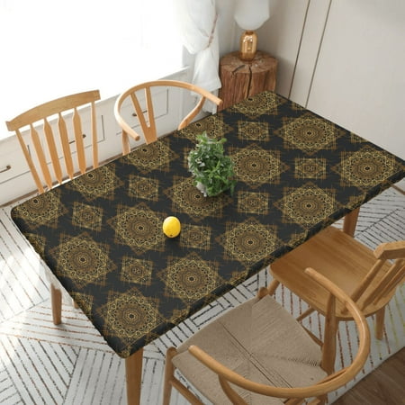 

Home Deluxe Tablecloth Luxury Gold Pattern Waterproof Elastic Rim Edged Table Cover- For Christmas Parties And Picnics 5ft