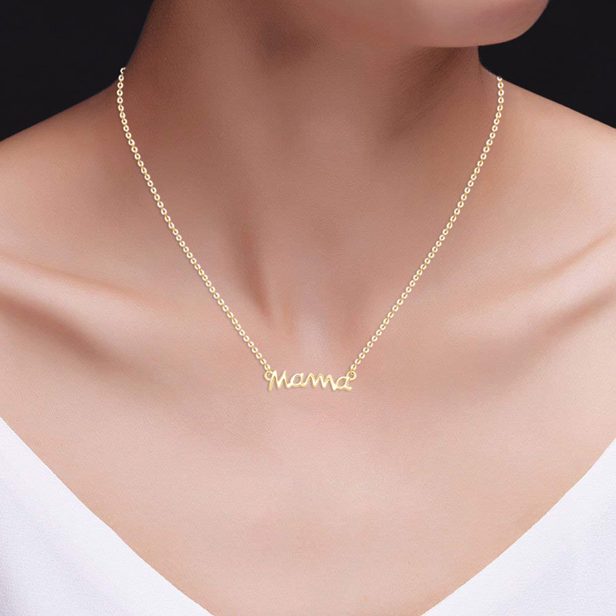 AFFY Mother's Day Jewelry Gifts Mama Pendant Necklace In 14k Yellow Gold Over Sterling Silver