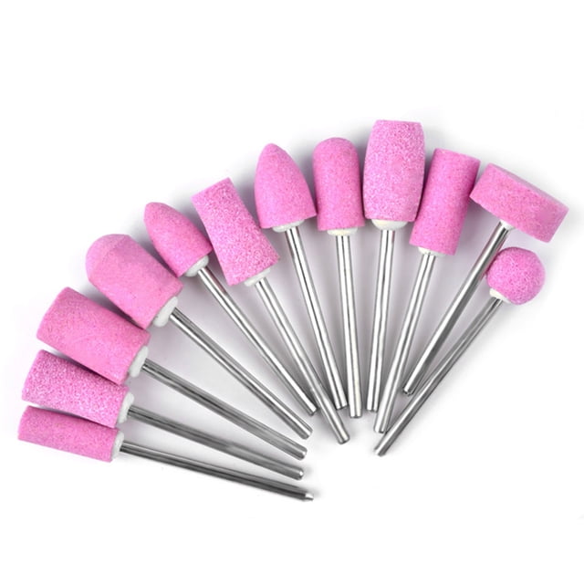 Herramientas de broca de lima de cuarzo de 12 piezas para la máquina de arte de uñas, cabeza de piedra de pulido (rosa)