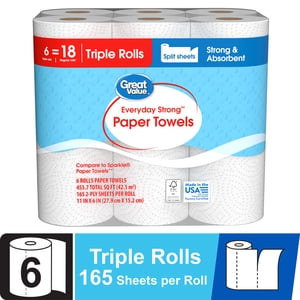 Great Value Everyday Strong Paper Towels, 6 Triple Rolls