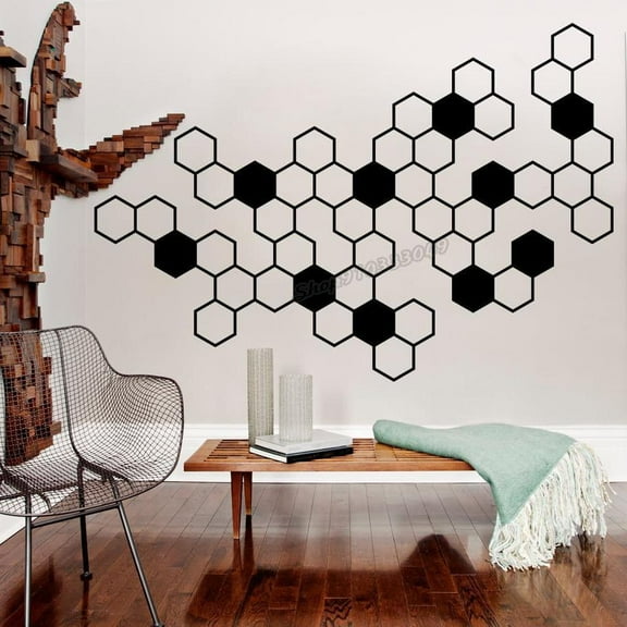 Honeycomb Hexagon Wall Decals Vinyl Wall Decor Honey Comb Hive Geometric Wall Stickers for Home Bedroom Living Room Decor 42x29cm