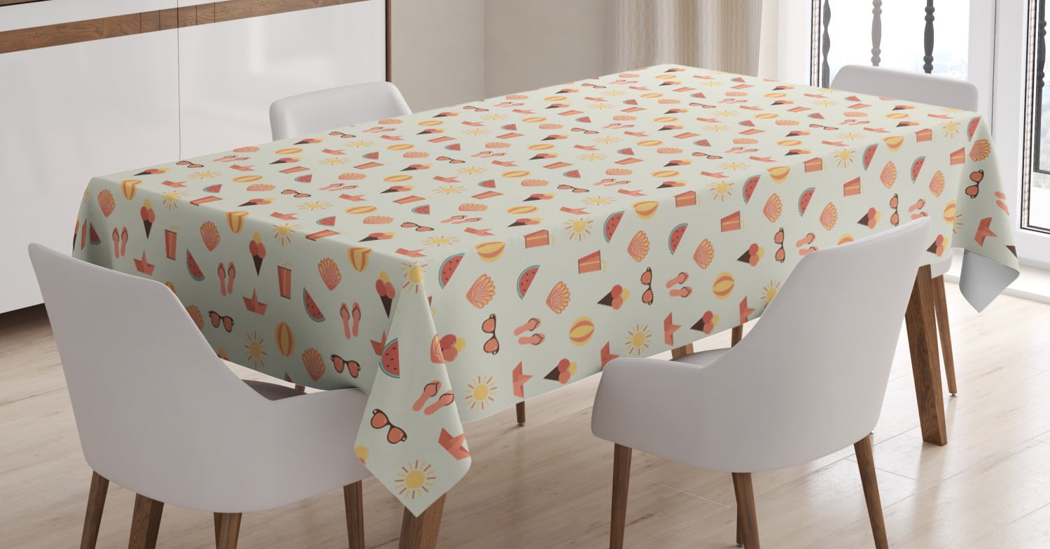 Flip Flop Tablecloth, Summer Vacation Beach Concept Ice Cream